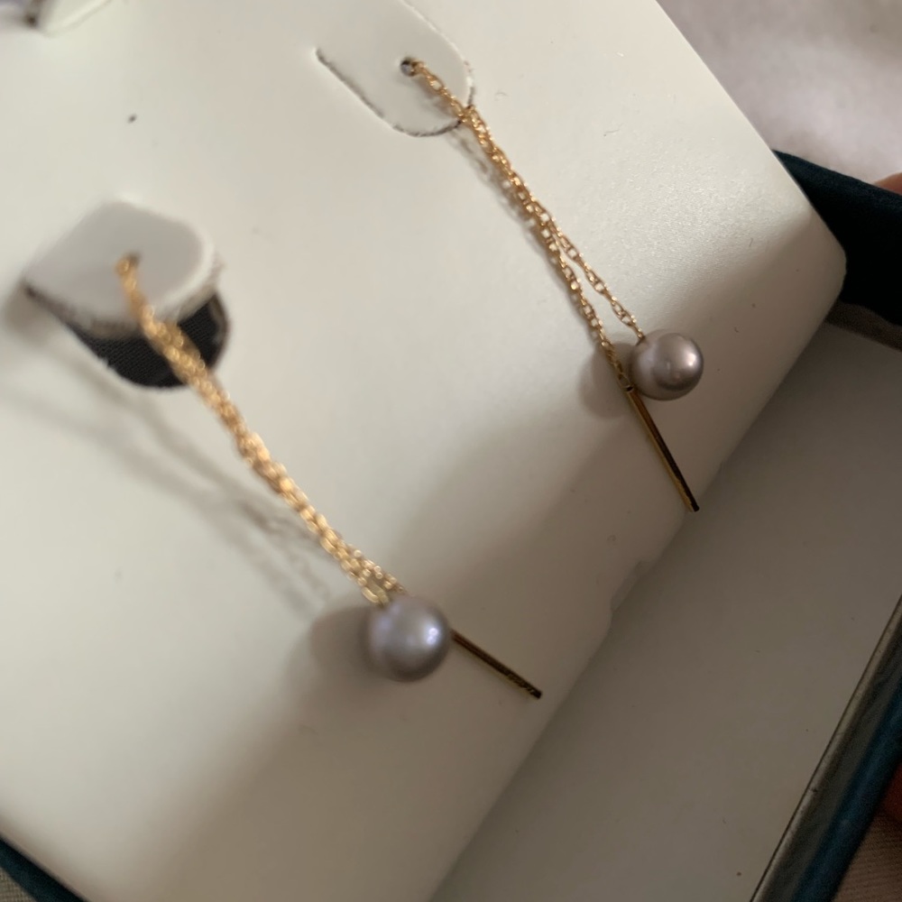 Gold Threader earrings with pearl circle